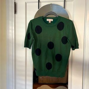 Philosophy Green & Black Polka Dot Crewneck Short Sleeve Sweater